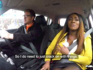 Curvy Nubian gets pussy pounded in the car by driving tutor