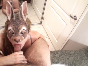 Sexy Bunny Enjoys Deep Throat And Swallows Cum In Front Of Mirror