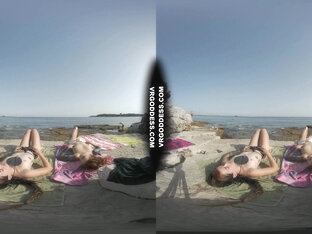 Risky Public Nudity Hot Girls On Vacation Spray Painting Graffiti Brille & Cherri Also Topless Beach